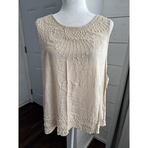 Joie Tank Top Womens Large Ivory Silk‎ Bridey Beaded Sleeveless Boho Blouse